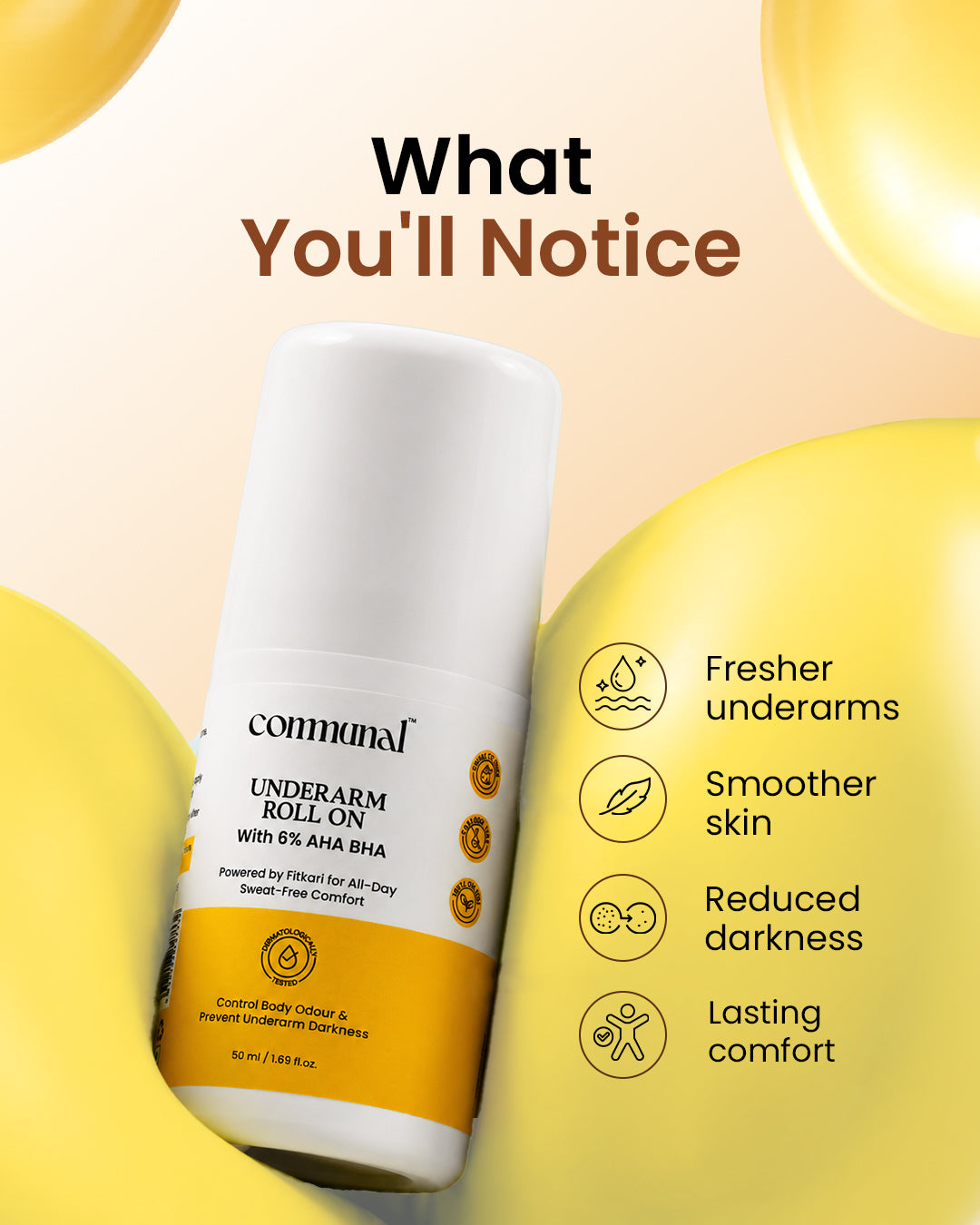 Fitkari Underarm Roll-On With 6% AHA BHA